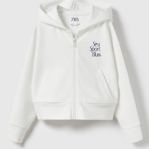 Zara girls crop jacket hoodie in white size 6-7